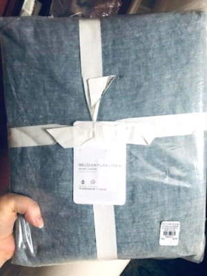 Pottery Barn Belgian Flax Linen Duvet Cover Chambray Blue Queen No Shams New🦩-image