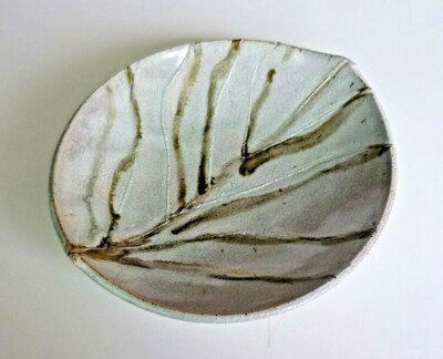 Vintage Artist Signed Studio Pottery Leaf Shaped Bowl-image