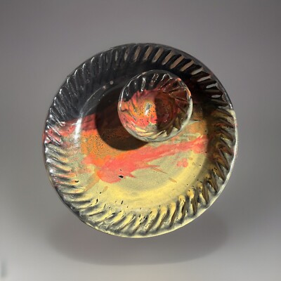 Large Fluted Handmade Colorado Always Azul Chip & Dip Set - Moonscape Glaze-image