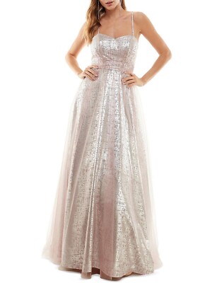 New City Studio Size 7 Pink Silver Foil Sleeveless Long Formal Prom Dress Gown-image