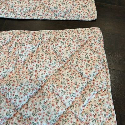 Pottery Barn Pink Floral Green Print  Corduroy European Shams  Set of 2 28x20 P-image