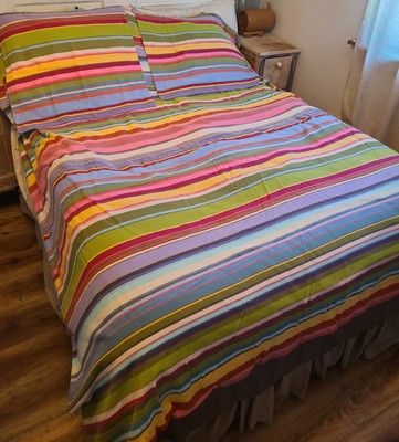 2008 Potterybarn Teen Full Queen Duvet W Euro Sham Set Stripped 100% Cotton-image