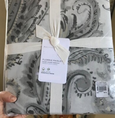 Pottery Barn Florrie Paisley Duvet Cover Set Gray Queen 2 Euro Shams Florie 3pc-image