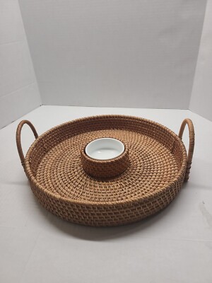 Very Nice Hand Woven Basket Chip & Dip Tray 15