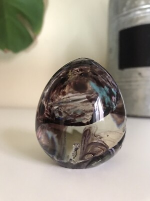 Vintage Studio Glass Art Purple Blue Swirl Egg Shaped Paperweight Signed cc 93-image