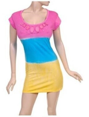 Dip Dye,color block,tie dye,pink,blue,yellow,pink trim,bodycon,mini,tunic,unique-image