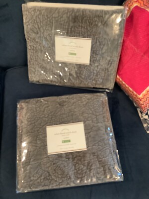 Set Of 2 Pottery Barn Foundations Velvet Floral Stitch Sham Standard Gray 26x20