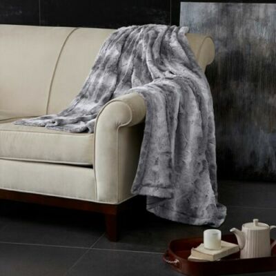 MADISON PARK Marselle Over-sized Faux Fur Throw Gray -image