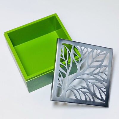Hallmark 'Studio B' 4” Square Green Decorative Trinket Box W/ Pierced Metal Lid-image