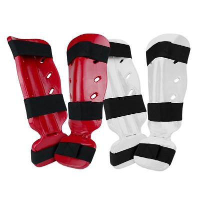 New Foam Dipped Shin Instep Guard Pads Martial Arts Karate TKD MMA  Red - White-image