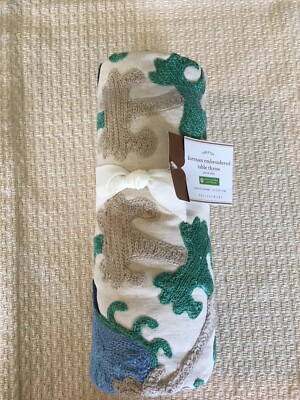Pottery Barn Kiernan Embroidered Table Throw 50 x50 Gorgeous!!-image
