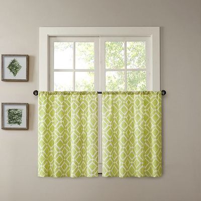 Madison Park Ella Green Printed Diamond Kitchen Tier Panels - 2 panels - 60x24-image