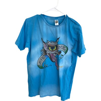 Ed Hardy Fox Dip Dye Graphic T Shirt Mens Size L Blue Short Sleeve Cotton-image