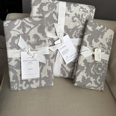 Pottery Barn Jacquard Medallion FULL / QUEEN Duvet & 2 STANDARD Shams, GRAY $389-image