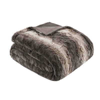Plush Luxury Oversized Faux Fur Throw Animal Stripes Design Faux Mink On The Rev-image