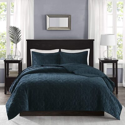 Madison Park Harper Quilted Velvet 3-Pc. Coverlet Set, Full/Queen, Emerald-image