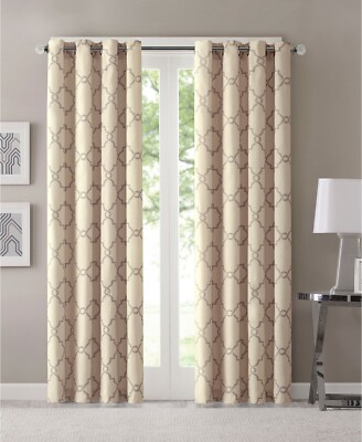 Madison Park Saratoga Window Curtain Light Filtering Fretwork Print 50 x 84 -image