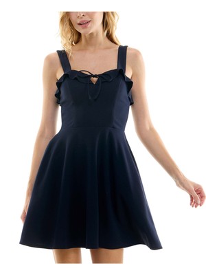 CITY STUDIO Womens Navy Tie Trim Sleeveless Short Fit + Flare Dress Juniors 3-image
