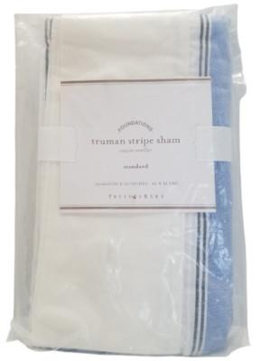 Pottery Barn EURO Pillow Sham Truman Stripe Navy Blue White New-image