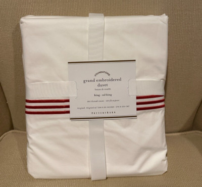 NEW Pottery Barn CORAL Grand Embroidered King/Cal King Duvet Cover-image