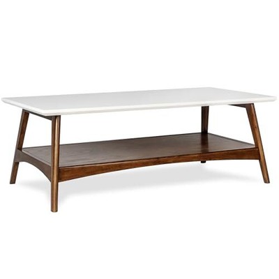  Rectangular Wood With Solid Wood Frame & Legs, Off-white/Pecan Coffee Table-image