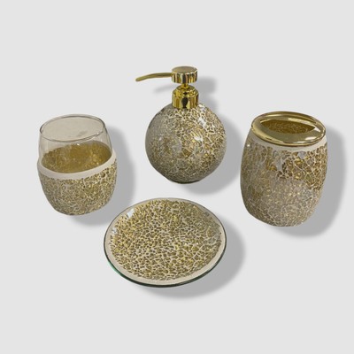 Madison Park Golden Glass Mosaic 4-Piece Bath Accessory Set-image