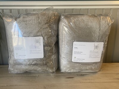 Set of 2 Pottery Barn Faux Fur Shearling King Pillow Shams Stone-image