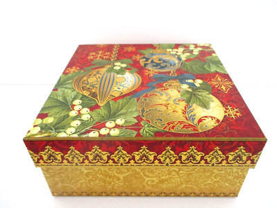 Punch Studio Holiday Storage Gift Box Decorated with Ornaments-image