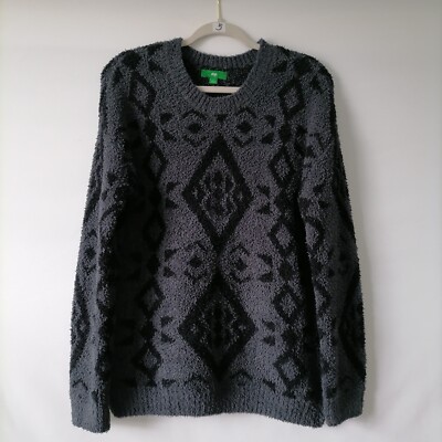 Vintage Dip Womens Gray Crew Neck Argyle & Diamond Print Pullover Sweater Size L-image