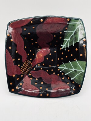 Studio Artist Made Art Pottery Bowl With Fabulous Design. Square 9.5” W Signed-image