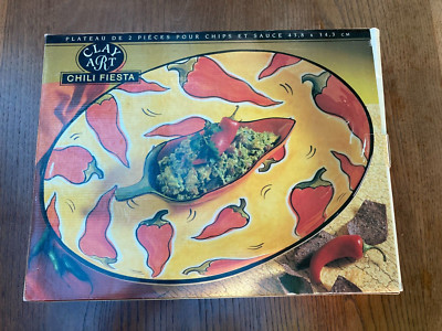 Clay Art CHILI FIESTA Chip Platter Dip Bowl 2 PC Set HAND PAINTED NEW IN BOX 17
