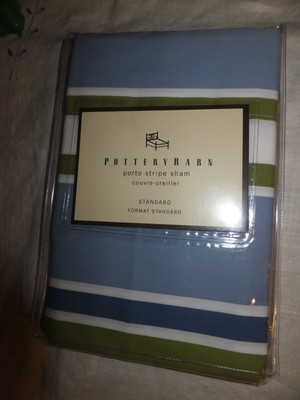 Pottery Barn Porto Stripe Standard Sham Blue Green Country Cottage Mix Sealed NE-image