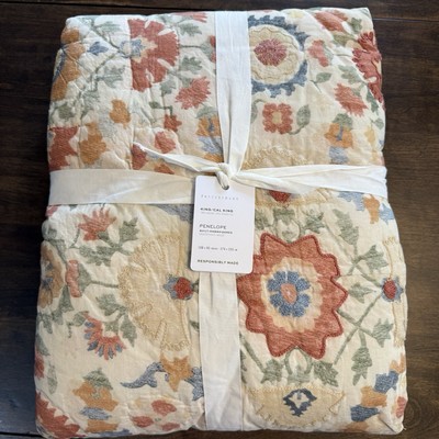 POTTERY BARN PENELOPE APPLIQUE HANDCRAFTED QUILT ~ KING/CAL KING-image