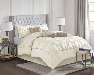 Madison Park 7 Piece Ivory Comforter Set with Shams King Size Bedding Set-image