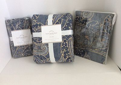 Pottery Barn LEANNE PAISLEY Full/Queen Duvet & 2 Euro Shams ~ Blue ~ New NWT-image