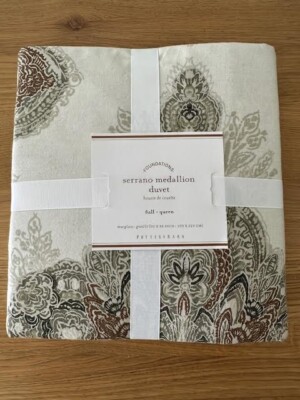 Pottery Barn Serrano Medallion Duvet Cover Full Queen FQ Ivory Floral Gray Brown-image