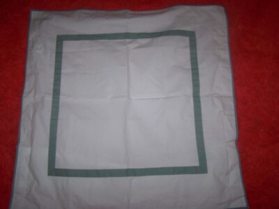 Set of 2 Pottery Barn Morgan Euro Shams White/Eucalyptus Banded  Gorgeous!!-image