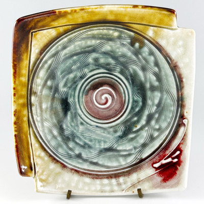 Studio Art Pottery Square Stoneware Bowl Trinket Dish Handmade Glazed Signed Vtg-image