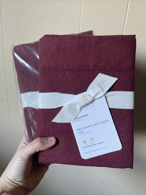 TWO Pottery Barn MERLOT Pillow Shams Belgian Flax Linen Standard 26x20 New W/tag-image