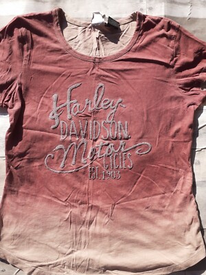  Harley Davidson Womens Dip Dye Tee Shirt Rose ombre To Gray size large -image