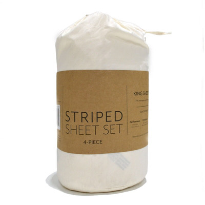 Ienjoy Home 4 Pc Sheet Set Comfort Soft Polyester Bedding Ivory Striped King New-image