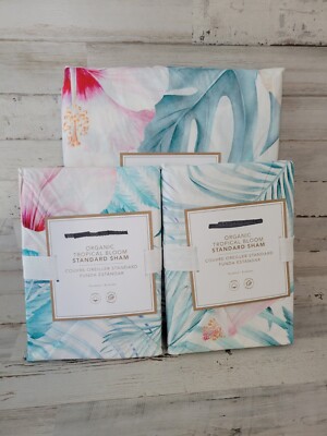 Pottery Barn Teen Organic Tropical Bloom Full/Queen Duvet Cover 2 Standard Shams-image