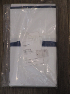 POTTERY BARN MORGAN BANDED MIDNIGHT BLUE STANDARD PILLOW SHAM      NEW-image