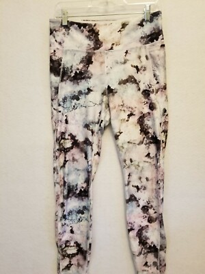 Dip Women's Activewear Pants Blue Pink Large L Floral Stretch Yoga Leggings-image