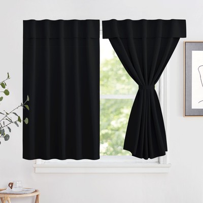 Kitchen Curtains Small Window Drapes, Thermal Insulated Solid Self Sticky Adj...-image