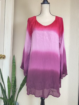 Soft Surroundings Dip Dye Layered Top Ombre Pink Purple Viscose Size L NWT-image