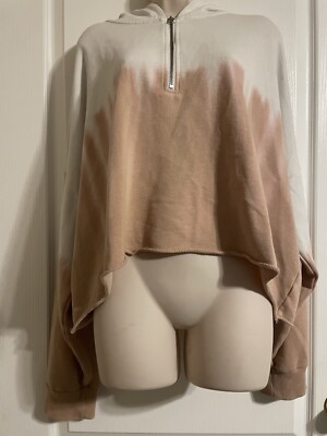 Aerie Co-Ord Lounge Quarter Zip Crop Hoodie In Dip Dye Natural Sz XXL-image