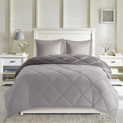 Madison Park Larkspur All Season Reversible Two Sides Down- Queen/Full Size-Grey-image