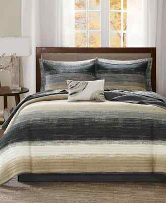 MADISON PARK ESSENTIALS Saben 8-Pc. Quilt Set, Full, Taupe, NWT-image