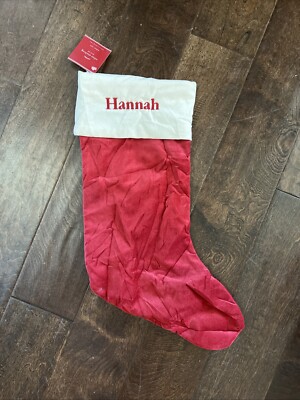 NWT Pottery Barn Classic Medium Red Ivory Velvet Christmas Stocking Mono Hannah-image